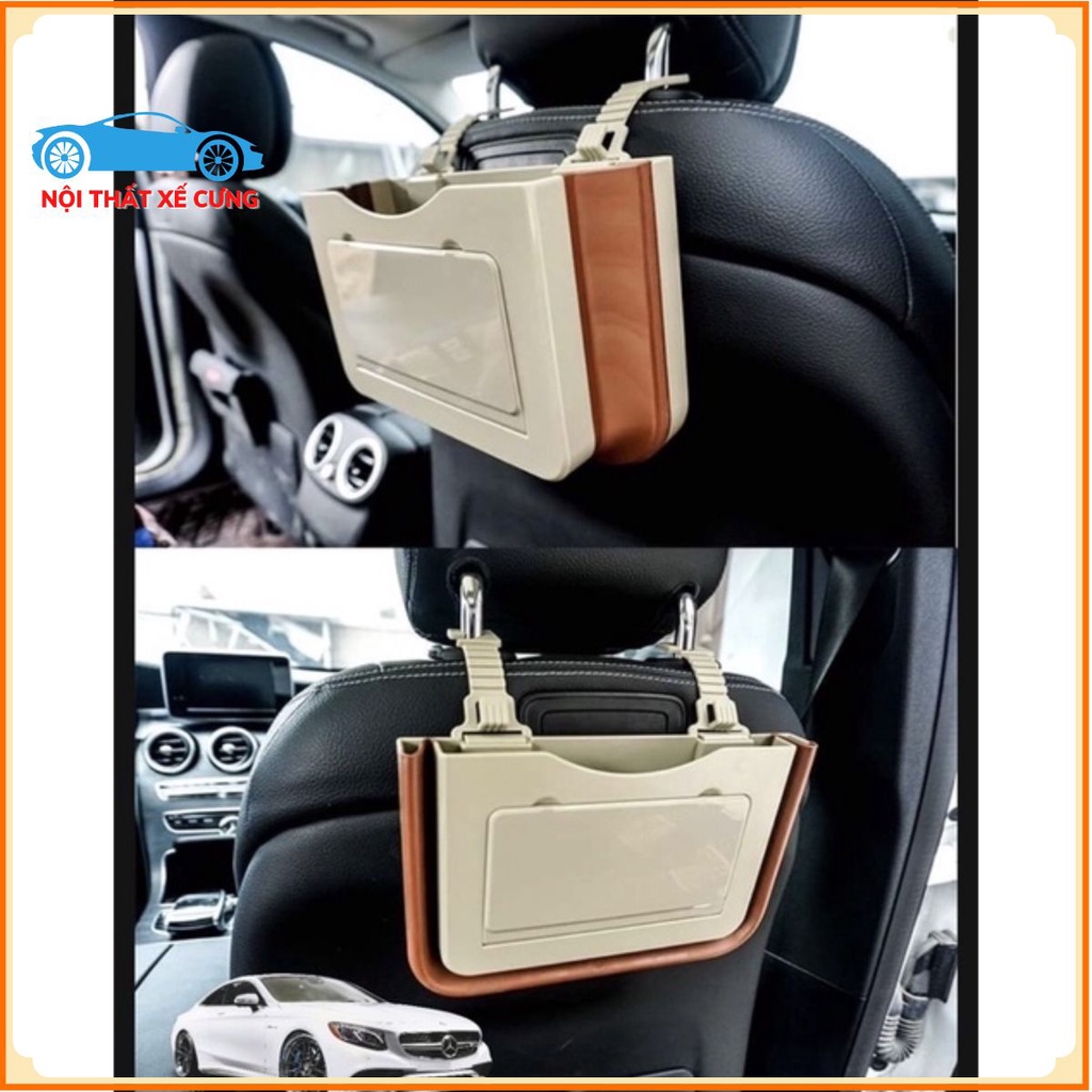Khay đựng đồ sau ghế ô tô - dòng nâng cấp có thêm khay kẹp chai nước và để đồ bên ngoài - Nội Thất Xế Cưng