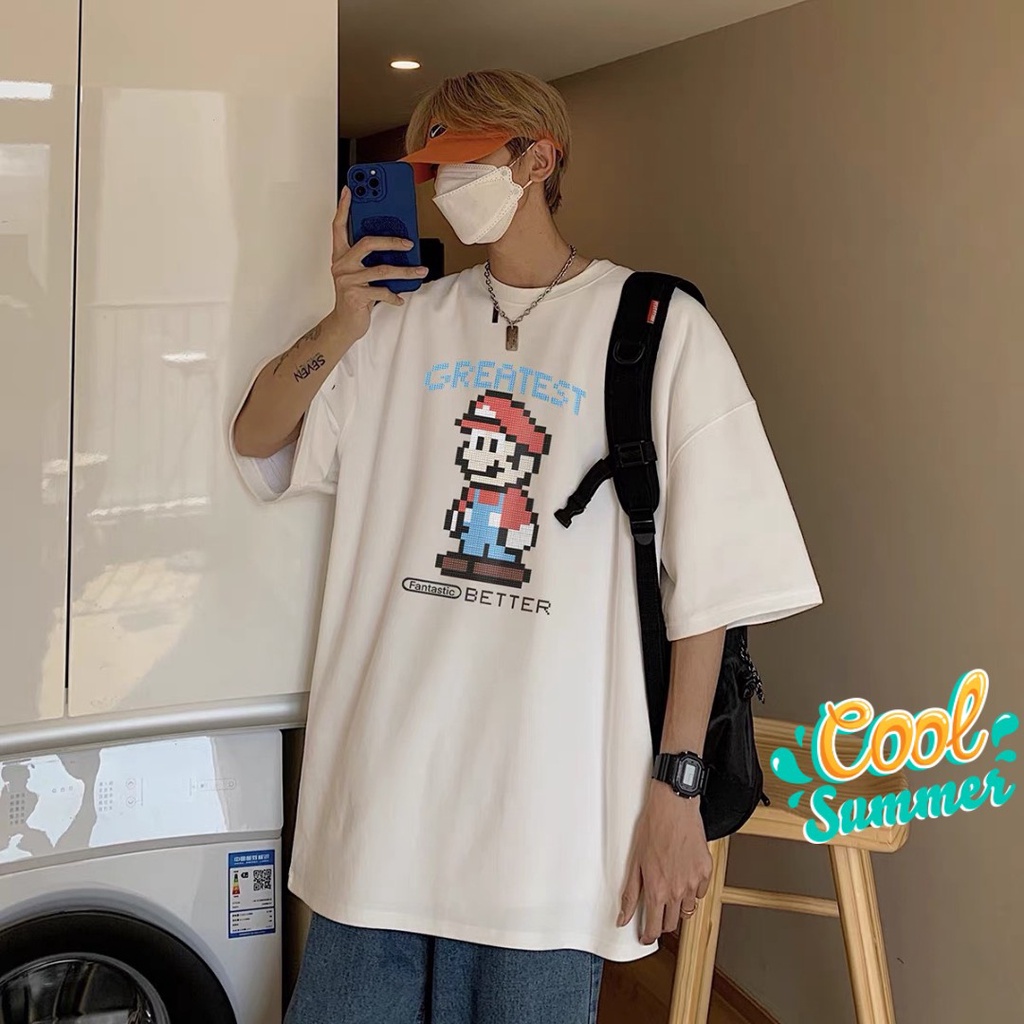 [HÀNG HOT, KÈM QUÀ XINH] ÁO THUN, ÁO PHÔNG NAM NỮ MARIO TAY LỠ FORM RỘNG 2 MÀU ĐEN TRẮNG CỰC CUTE TEENS FASHION