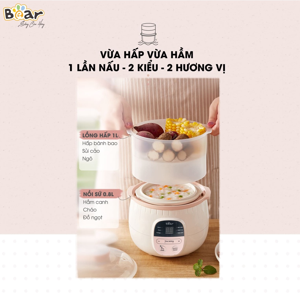 Nồi Nấu Chậm, Nồi Ủ Cháo Bear SUBE001 800ML - Hàng Chính Hãng Bảo Hành 12 Tháng