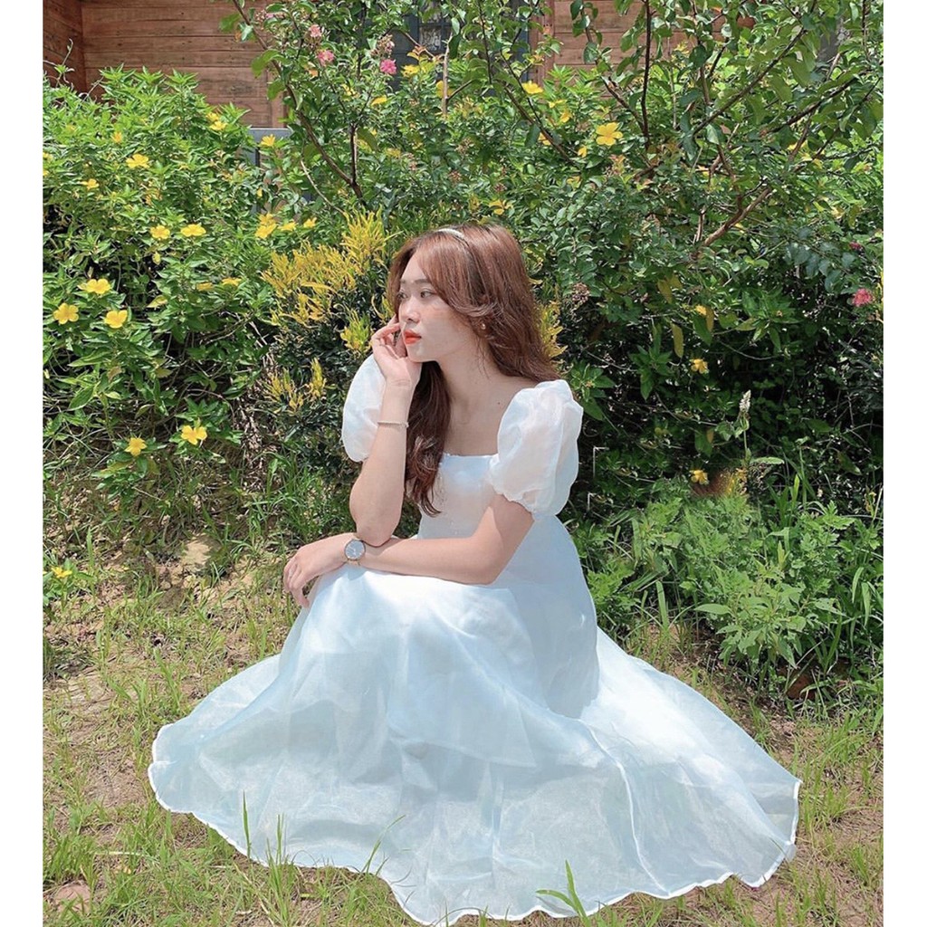 Đầm dự tiệc cao cấp tôn dáng trắng tay phồng cổ vuông | BigBuy360 - bigbuy360.vn