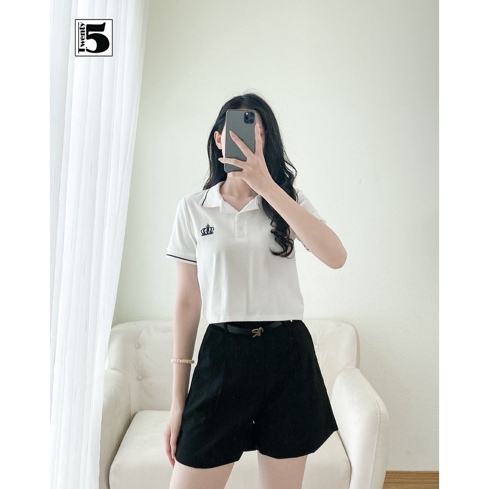 Quần short vải nữ cạp cao ống rộng kèm thắt lưng có lớp lót Twentyfive 4170