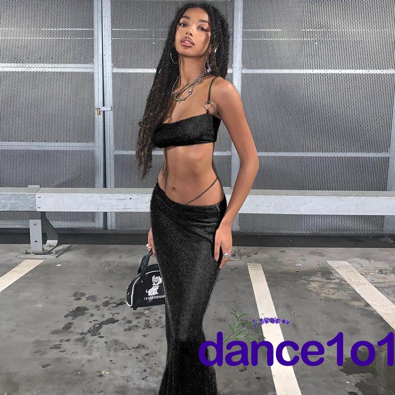 ✪MX❈Women Solid Color Sleeveless Tube Tops+Elastic Long Skirt