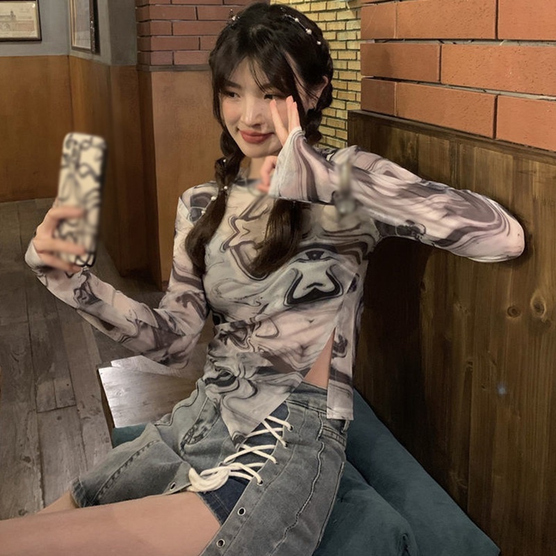 Áo Thun Tay Dài Cổ Tròn Nhuộm Màu Độc Đáo Thời Trang Phong Cách Hàn Quốc