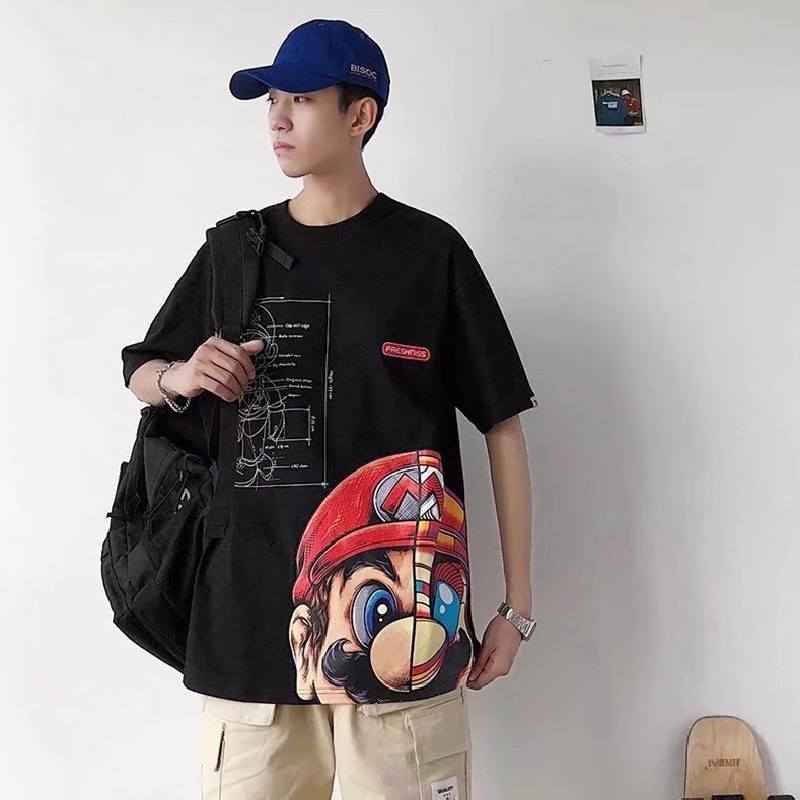 Áo Thun Tay Lỡ In Họa Tiết Hoạt Hình Phong Cách Nhật Bản Thời Trang Cho Nam Size M-3XL