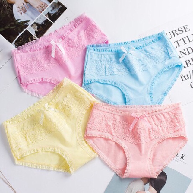 [Set 4 quần] quần lót nữ cotton co dãn pha viền ren và phối nơ CR03