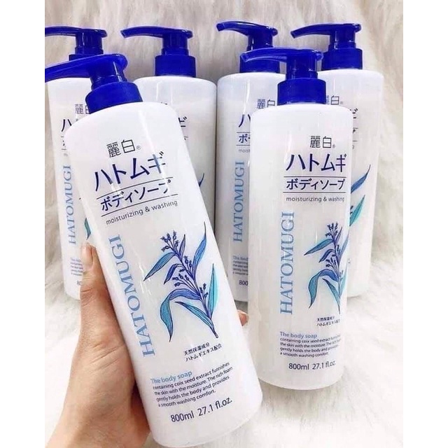 Sữa tắm HATOMUGI Ý DĨ - 800ml Nhật Bản - Phục hồi làm dịu da cháy nắng giúp da sáng lên