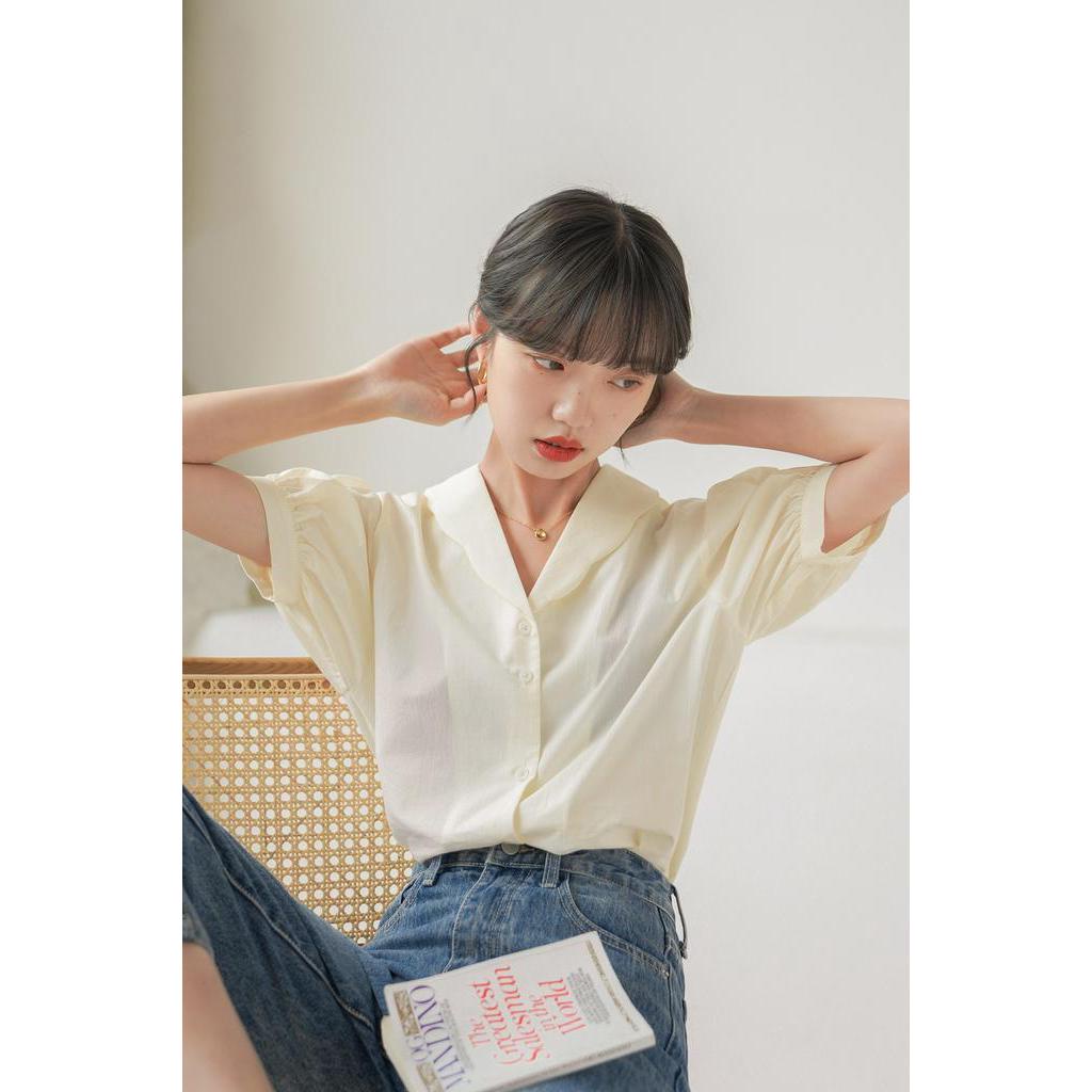 Áo Sơ Mi Cổ v Ngắn Tay Phong Cách Retro Thời Trang 61267