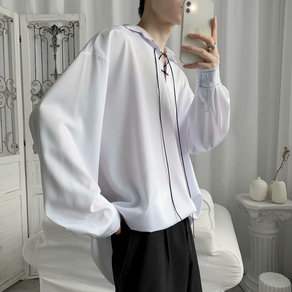 Áo sơ mi tay dài dáng rộng thiết kế đơn giản thời trang lịch lãm cho nam