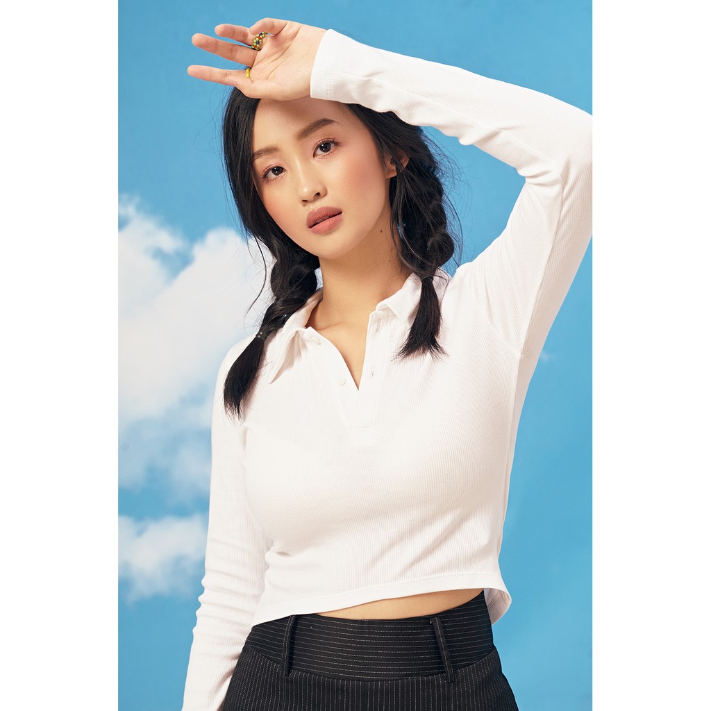 DOTTIE - Áo thun gân tay dài cổ polo T0251