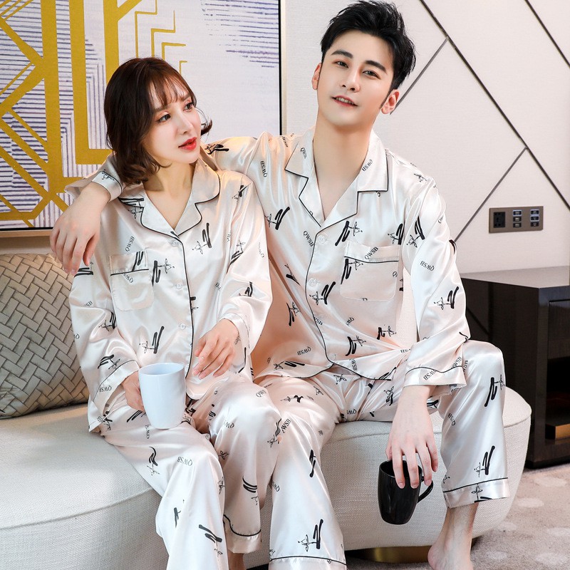 Bộ Mặc Nhà Đôi Nam Nữ  Đồ Ngủ Lụa Hè Thu Dài tay IVY613
