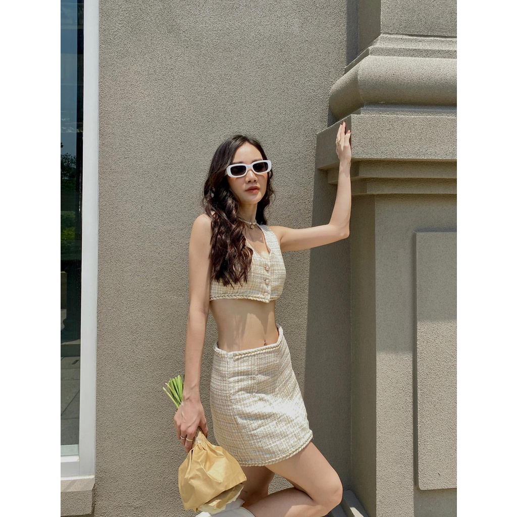 LEMONCHICVN - Set tweet ngắn tay đính nút - SET09