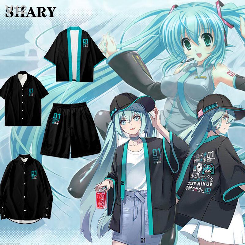 ✆✢♞Hatsune Miku Quần áo phông rời Xu hướng khoác Kimono Haori hai chiều