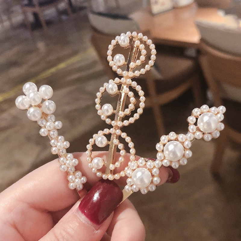 Kẹp Tóc Hình Mặt Cười Đính Ngọc Trai Đơn Giản Kiểu Hàn Quốc