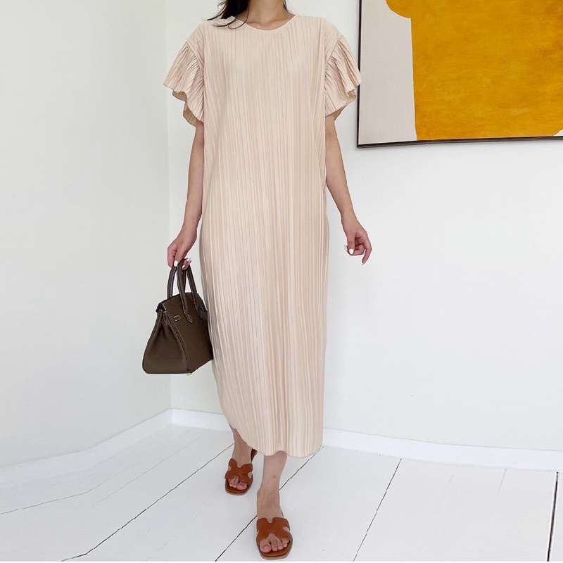Đầm dập ly tay cánh dơi dáng maxi Hàn Quốc