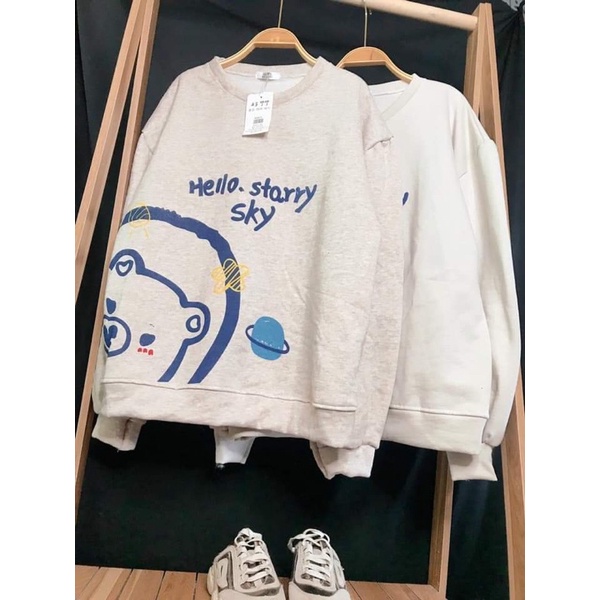 Sweater Nỉ Hello về hàng sẵn kho be và xám form 60kg | BigBuy360 - bigbuy360.vn