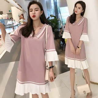 [Quynhmai2204] Đầm suông chất voan dày dặn phối gấu xếp ly hàng TQXK