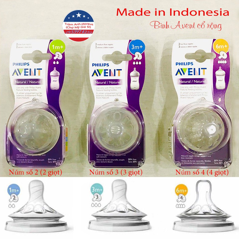 SET 2 NÚM TY AVENT NATURAL CỔ RỘNG SIZE 1, 2,3,4
