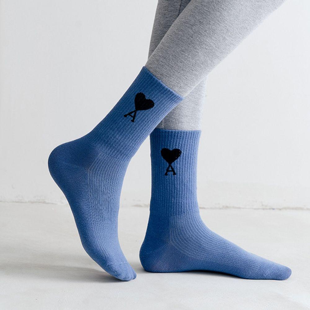AROMA Vớ Cotton Cổ Cao Thêu Họa Tiết Trái Tim Đơn Giản Thời Trang Cho Cặp Đôi