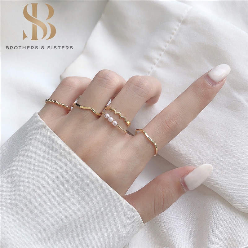 Bộ 5 cái nhẫn đeo tay bằng kim loại thời trang Hàn Quốc sành điệu