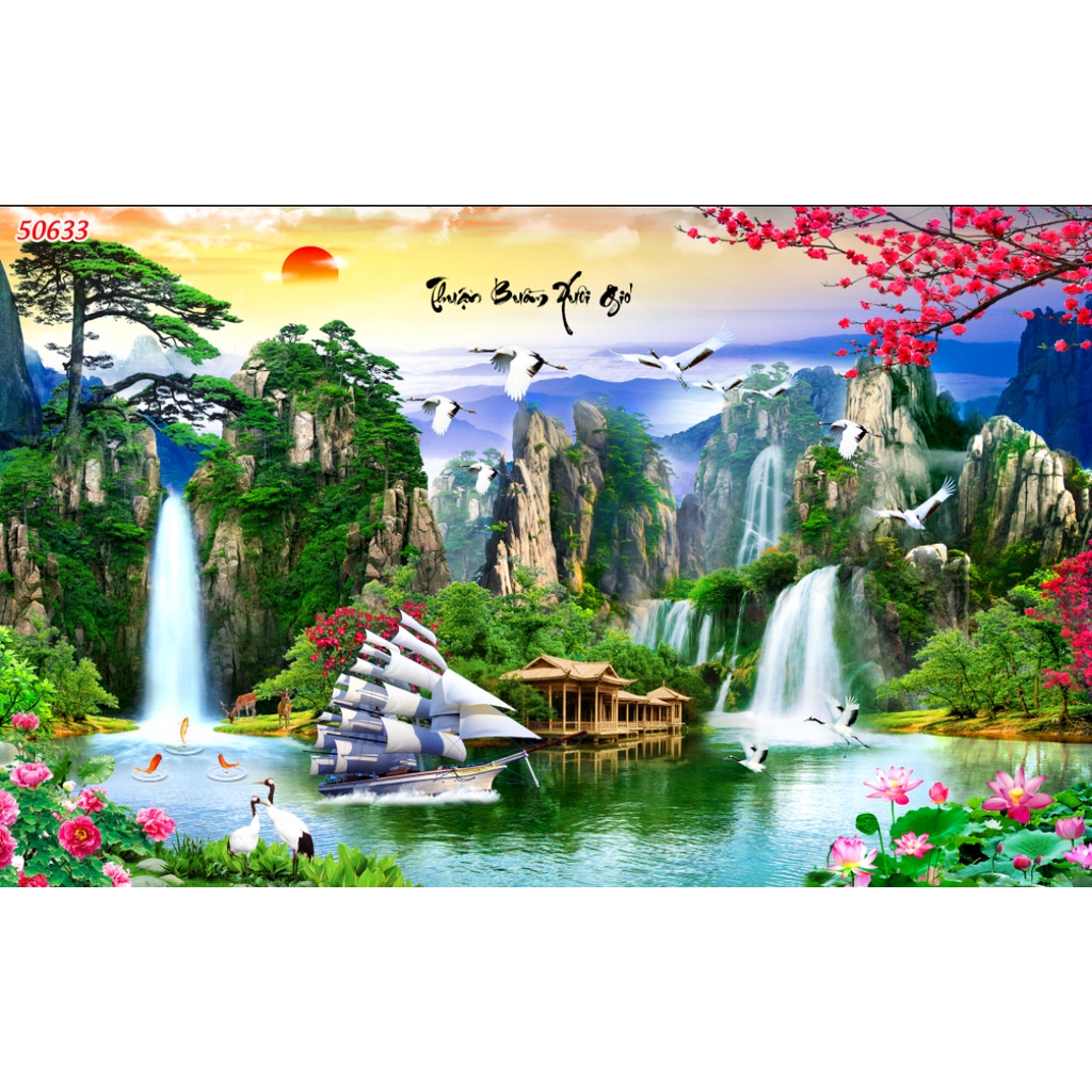 Tranh dán tường 3d phòng khách thuận buồm xuôi gió