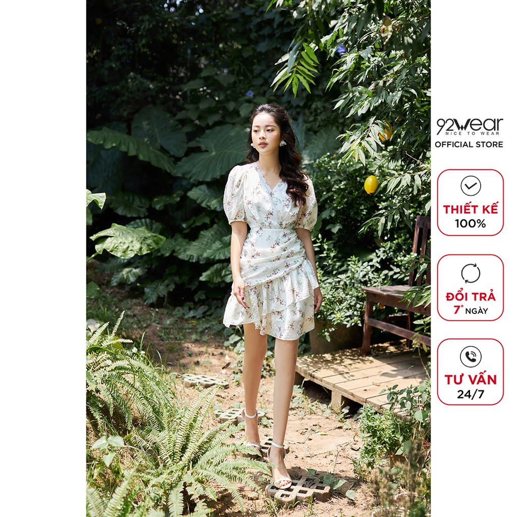 Đầm hoa 92WEAR  váy dáng xòe tay lỡ bồng nhẹ nhàng, thanh lịch DEA1817 | BigBuy360 - bigbuy360.vn