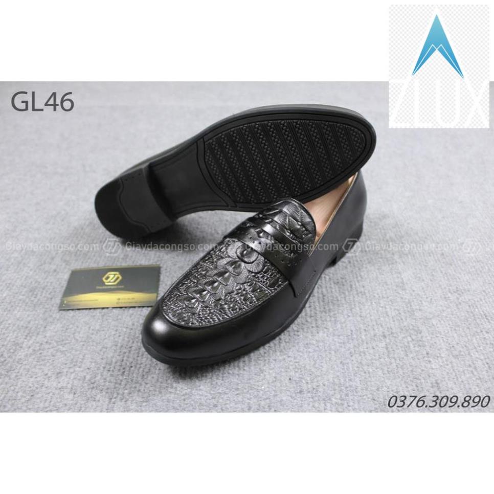 😘 Giày lười penny da bò vân cá sấu màu đen đế cao su GL-46 - Giày da công sở 😘😘