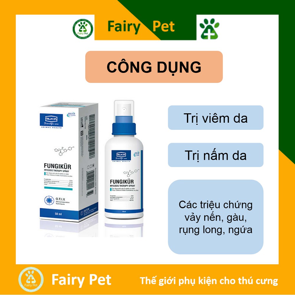 Thuốc xịt AlkinLAB Fungikur 50 ml - Đặc trị nấm, viêm da có mủ dành cho chó, mèo, thú cưng.