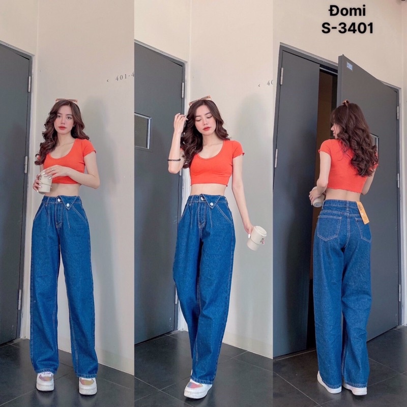 Quần jean ống rộng Hàn Quốc lưng kiểu bass tam giác cạp cao ulzzang Lê Huy Fashion MS 3397