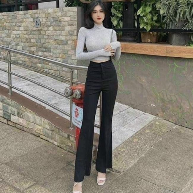 Quần ống loe nữ lưng cao dáng dài 1 cúc siêu hack dáng chất vitex co giãn nhẹ Mia Shore M828