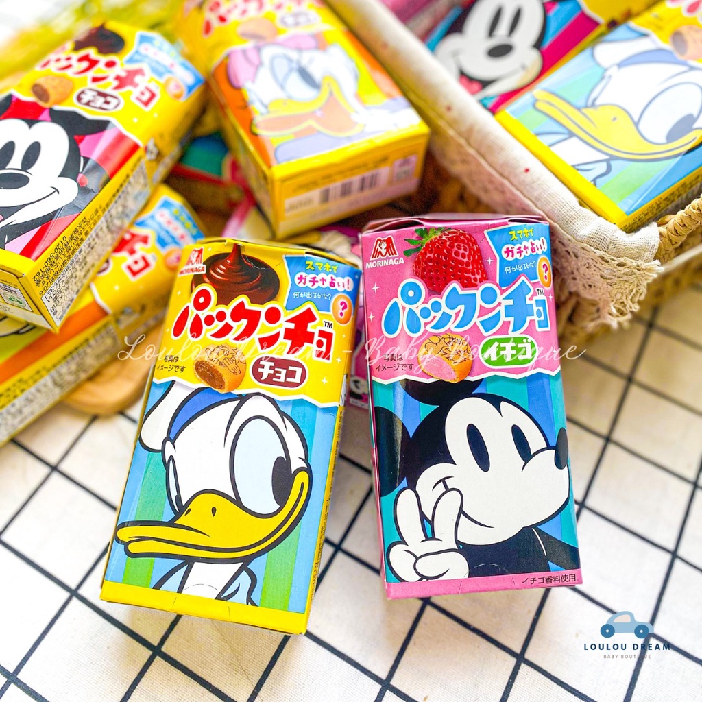 Bánh quy gấu nhân kem Morinaga Nhật Bản phiên bản giới hạn Disney vị socola / dâu 27gr cho bé ăn dặm