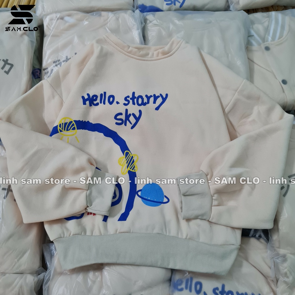 Áo sweater SAM CLO nữ nỉ tay dài ulzzang thu đông freesize dáng unisex in CHỮ NHẬT VÀ GẤU SKY