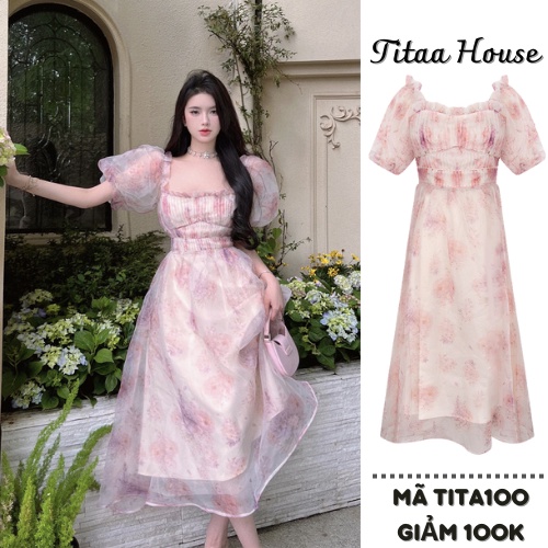 Váy Tiểu Thư Sang Chảnh, Đầm Maxi Đi Biển Dáng Xòe Nàng Thơ Hoa Lụa Cao Cấp Cho Nữ Đi Chơi, Chụp Kỉ Yếu TITAA HOUSE