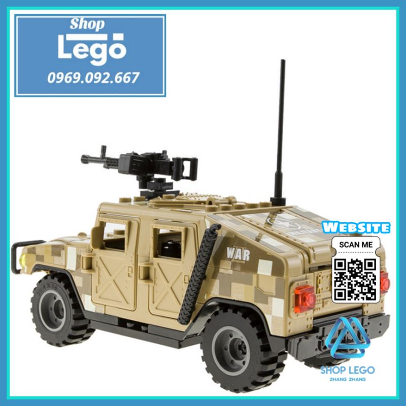 Xếp hình Xe bọc thép Humvee HMMWV M1114 của quân đội Mỹ gồm 72 hình lắp được 2 kiểu Lego Minifigures TBS J773