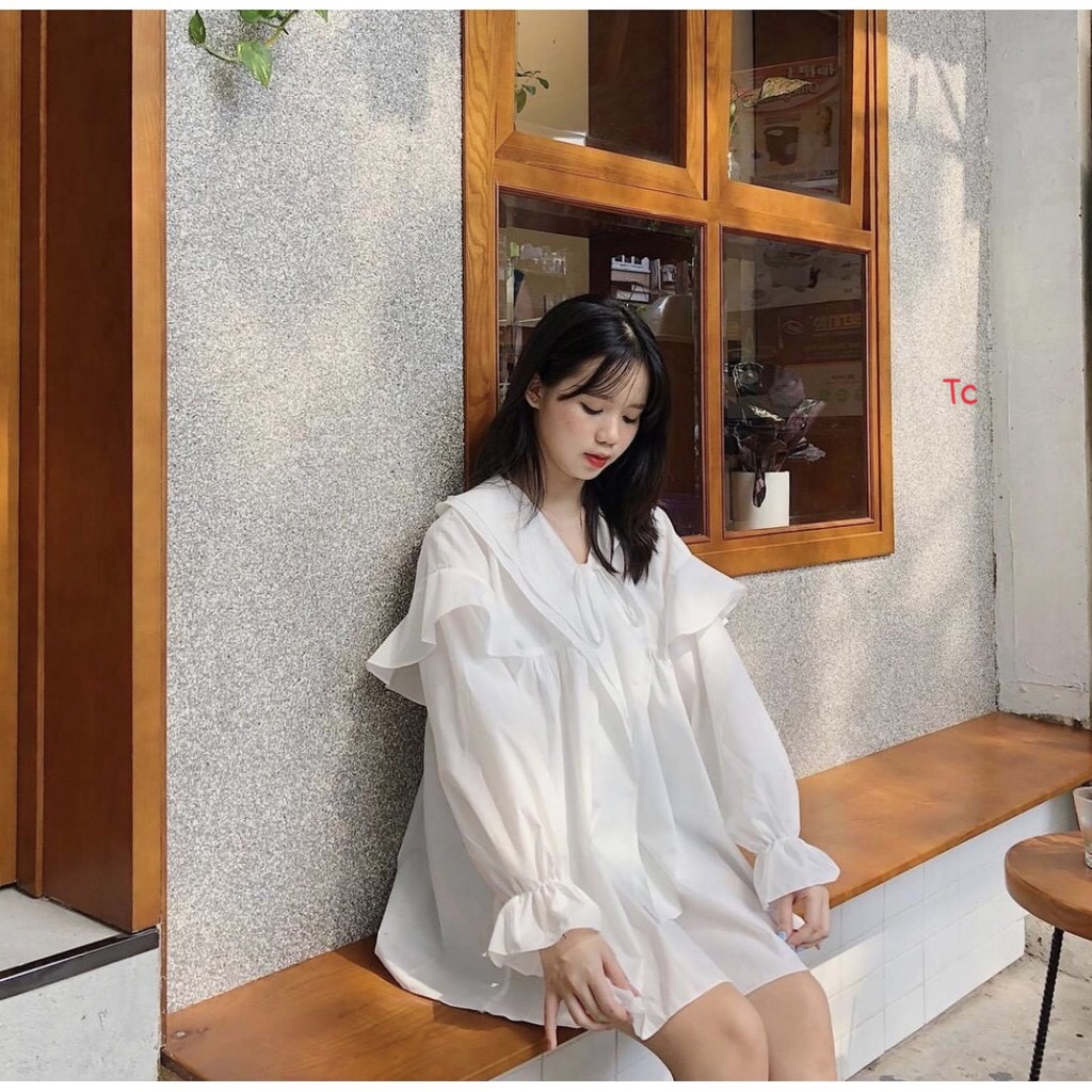 Áo sơ mi nữ babydoll, áo sơ mi kiểu nữ form rộng giấu quần cực xinh - Ngọc Uyên Store