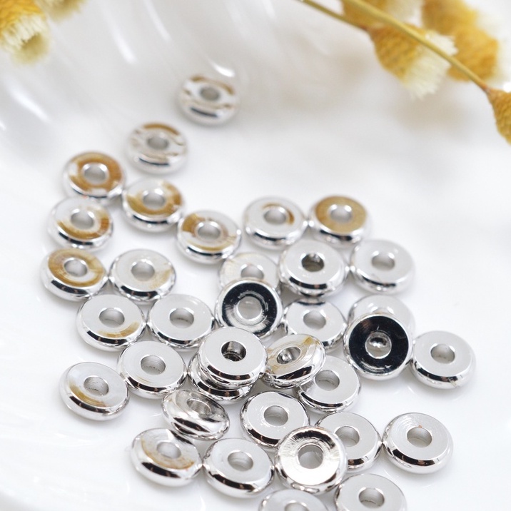 Phụ kiện trang sức  - 10 Viên hạt charm trơn vàng bóng kiểu bánh dùng để cách hạt vòng cổ vòng tay