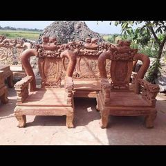 Bộ bàn ghế Nghê Đỉnh gỗ hương đá