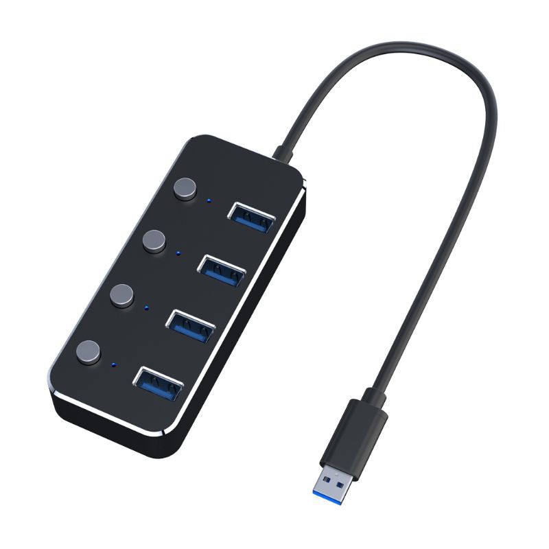 Aluminum 4Port USB 3.0 Hub High Speed USB Splitter with Individual On/Off Switch