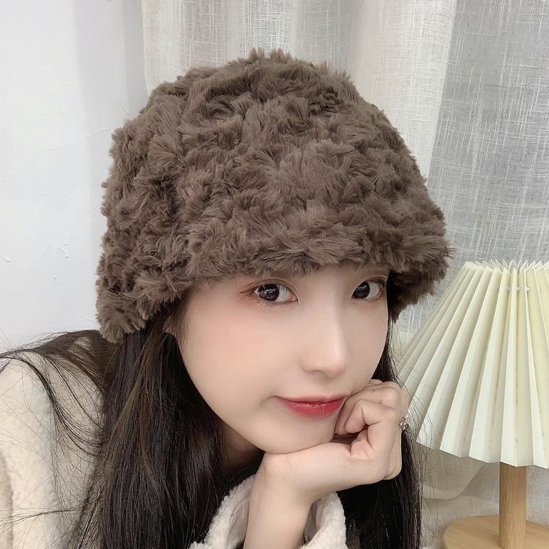 Mũ bucket lông giả dày dặn mềm mại giữ ấm kích cỡ 56-58cm