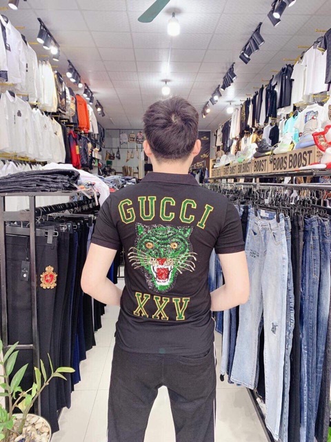 Áo polo nam [CC] mèo đính kim sa (2 màu) | BigBuy360 - bigbuy360.vn