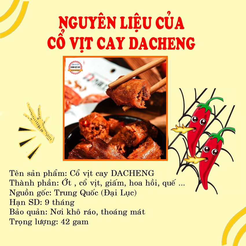 Cổ vịt cay dacheng trung quốc ăn liền gói loại 42gam siêu ngon