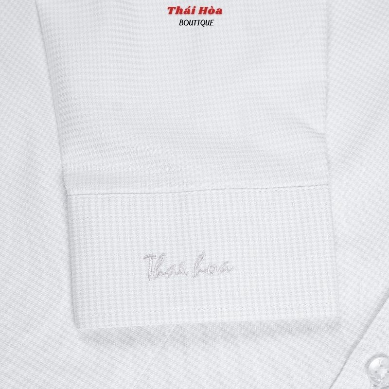 Áo sơ mi công sở nữ dài tay màu trắng đẹp kẻ caro vải cotton Thái Hòa 65-01