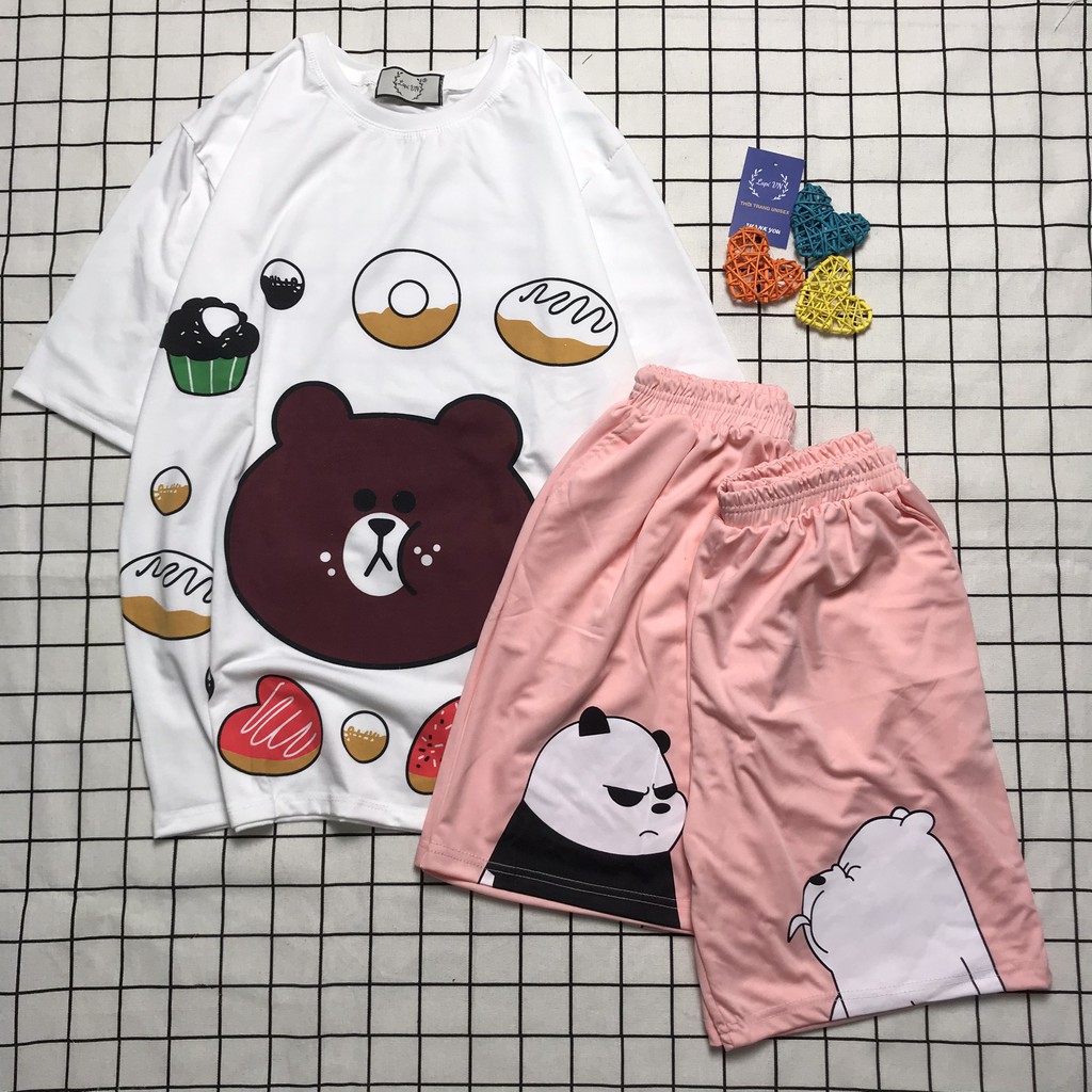 Đồ Bộ Cartoon Unisex 3 Chú Gấu GTBK01 Lapi VN Freesize, Form Unisex Tay Lỡ, Đồ Mặc Nhà, Set Trang Phục