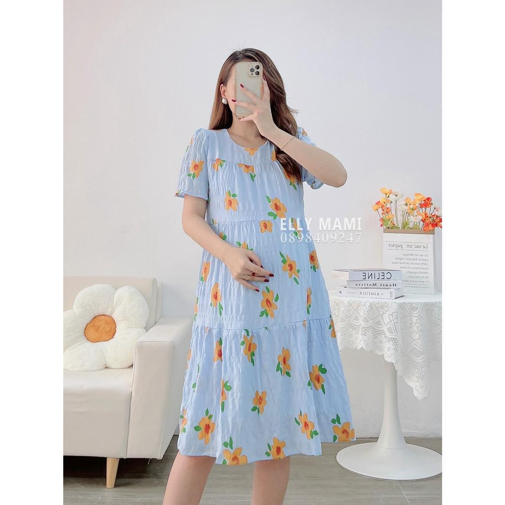 ( 40kg - 85kg ) Đầm Bầu ,Suông Voan Hoa Tiểu Thư Form Dễ Mặc Thoải Mái Suốt Thai Kì &amp; Sau Sinh ( Kèm Ảnh Thật )
