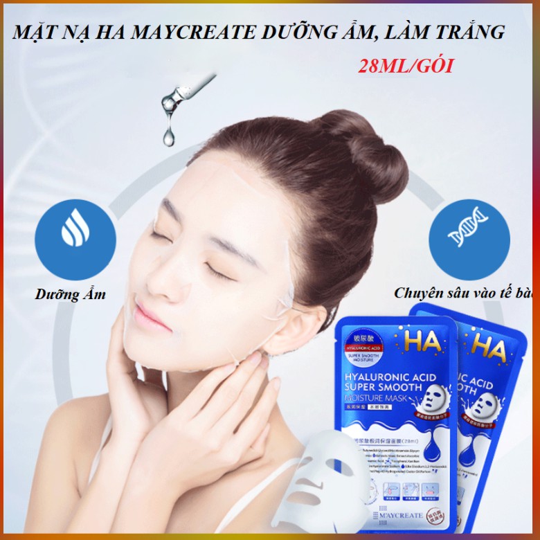 Mặt Nạ Dưỡng Ẩm, Làm Trắng Da HA Hyaluronic Acid Maycreate 28ml/gói