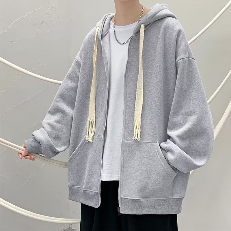 Áo Khoác Hoodie Màu Trơn Phối Dây Rút Cá Tính Thời Trang Hàn Quốc Cho Nam áo khoác hoodie cặp bigsize áo khoác hoodie nam form rộng áo khoác