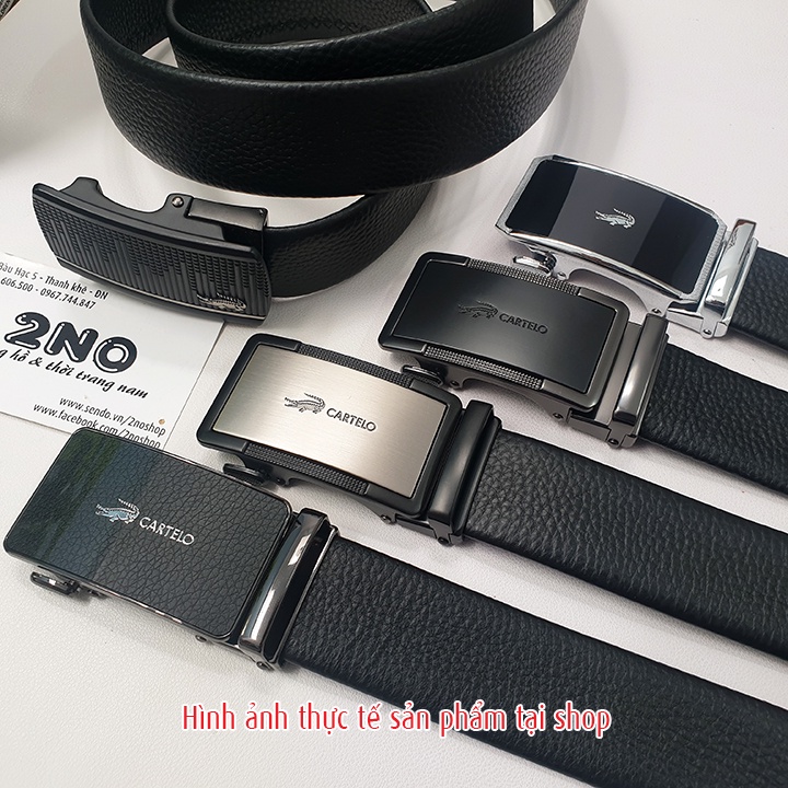 Thắt lưng nam da bò lớp đầu tiên, 2 mặt da cuộn 360 độ, kết cấu vân rõ ràng mềm mại, khoá rút tự động, CARTELO - TL2205