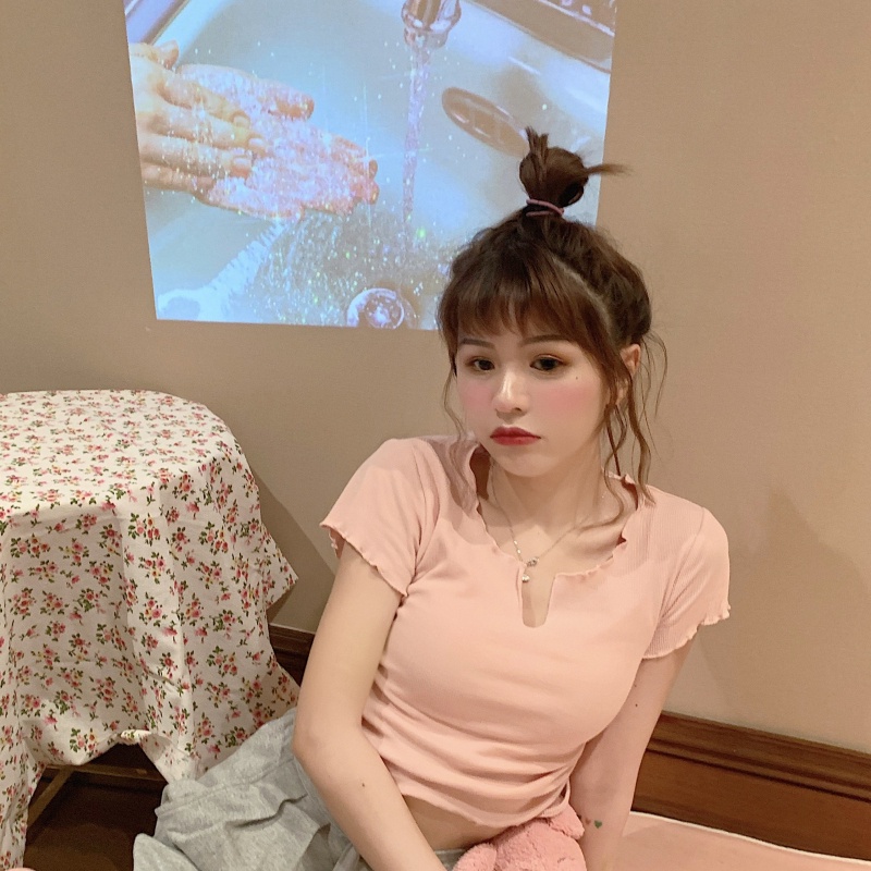 Áo thun ZHELIHANGFEI ngắn tay cổ cao phối dây rút thời trang mùa xuân 2022 cho nữ