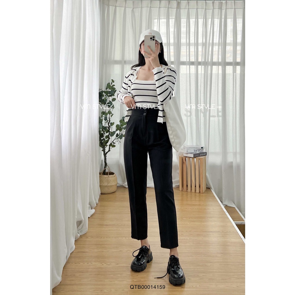 Quần tây baggy VMSTYLE nữ trơn lưng cao 2 nút 32 QTB00014