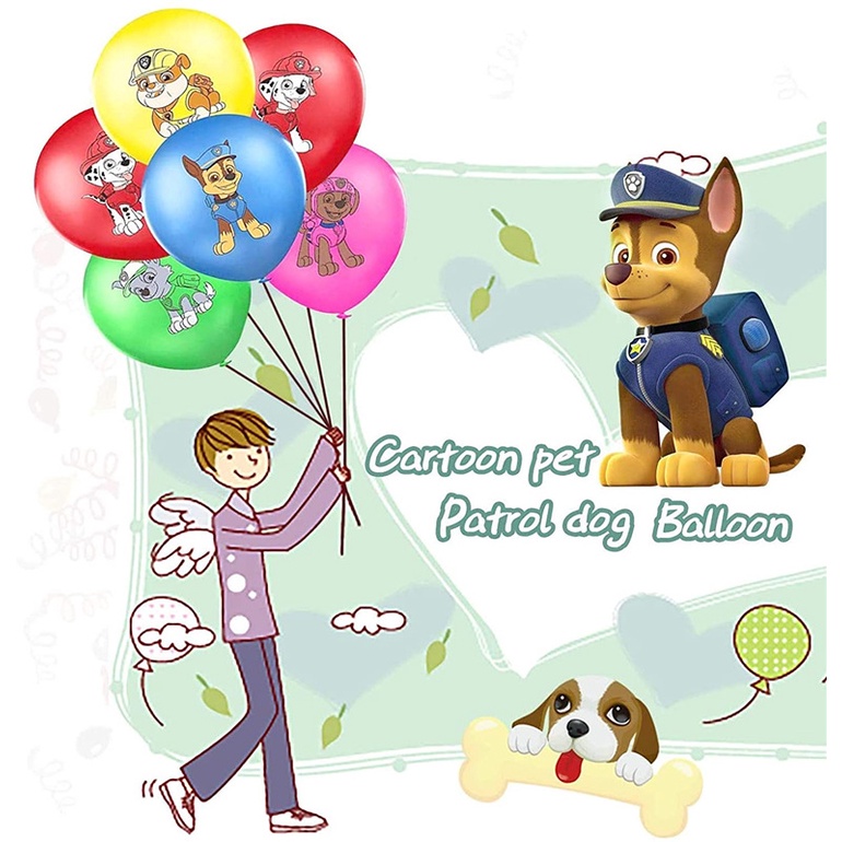 Set 10 Bong Bóng Cao Su 12 inch Hình Chú Chó Cứu Hộ Trang Trí Tiệc Cho Bé
