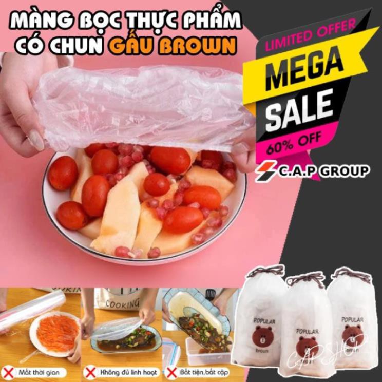 Màng bọc thực phẩm hình Gấu (túi ~100c) ✅FREESHIP✅ Co giãn tái sử dụng có chun bọc đồ ăn rất nhanh